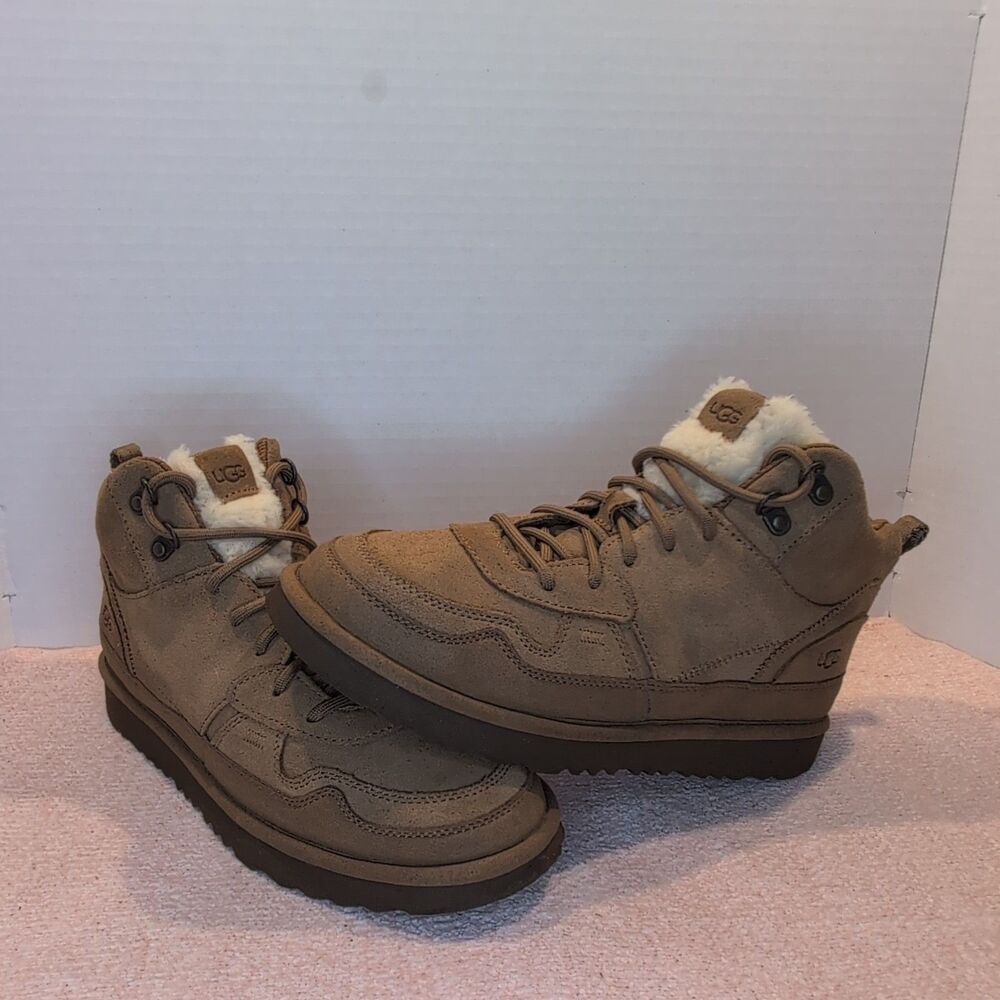 UGG Brown Suede Lace-Up Ankle Bootie Faux Fur Lined Women's US 6 EU 38